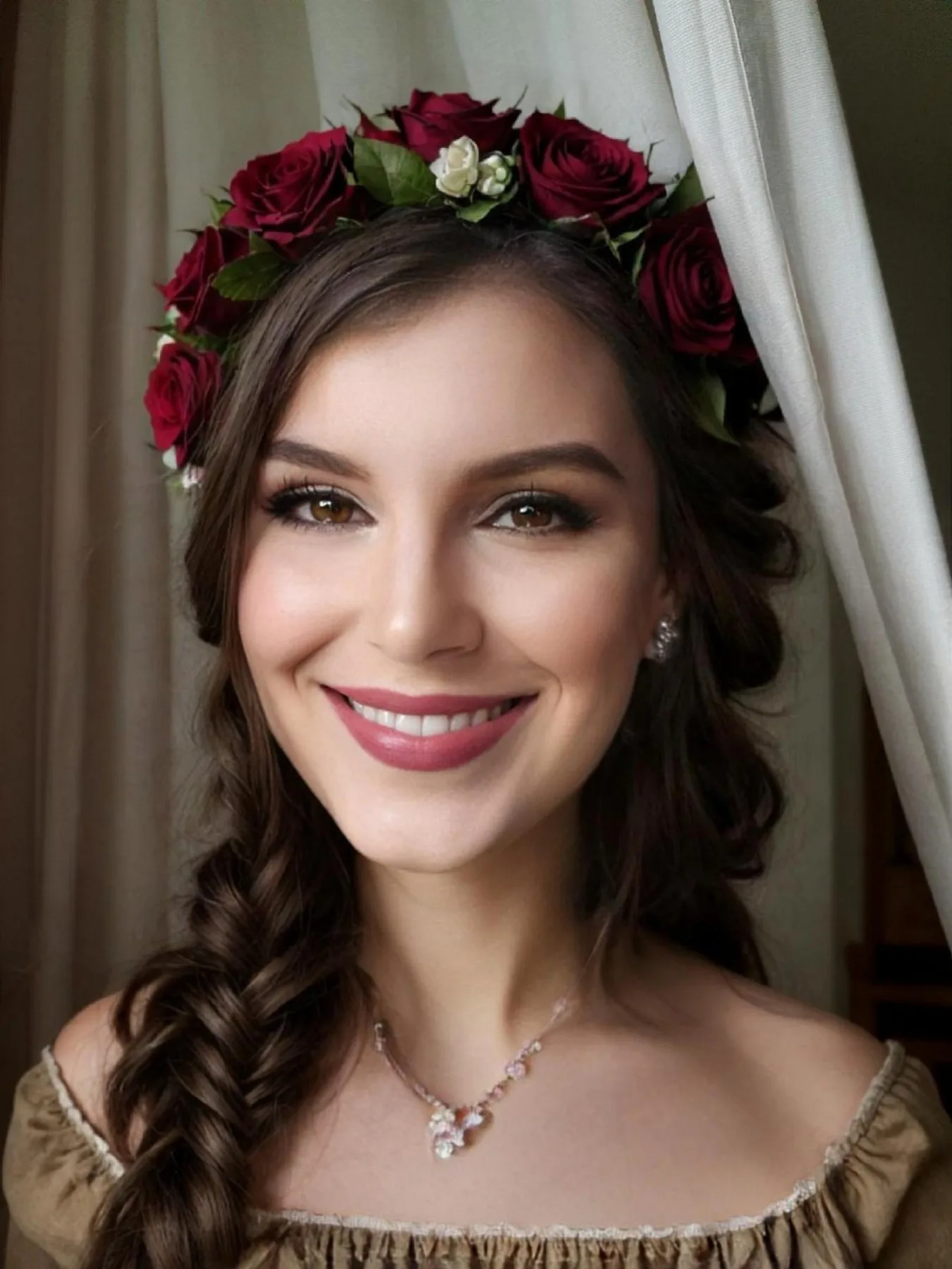Make-up mit Blumenkranz
